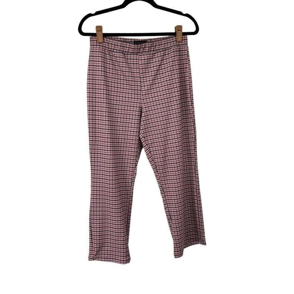 Anthropologie Sanctuary Red Houndstooth Plaid Cropped Pull‎ On Pants Sz L womens